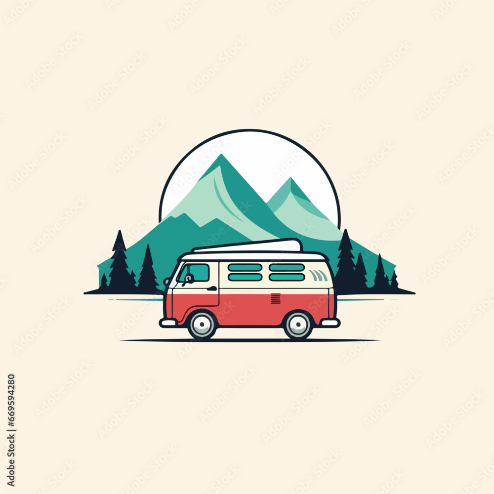 Obraz premium Minivan in cartoon, doodle style. 2d vector illustration in logo, icon style. AI Generative