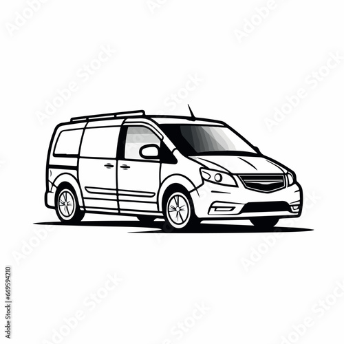 Minivan in cartoon, doodle style. 2d vector illustration in logo, icon style. AI Generative
