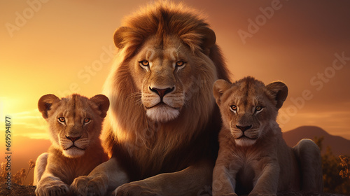 leão poderoso com filhotes 