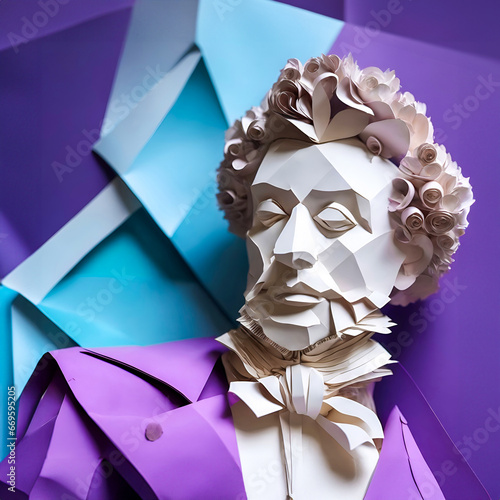 Paper portrait of Alexander Sergeevich Pushkin, created with the help of generative artificial intelligence technology photo