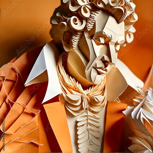 Paper portrait of Alexander Sergeevich Pushkin, created with the help of generative artificial intelligence technology