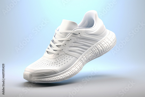 The shot of a white running sport sneaker shoe pair isolated on a white orange grey blue background. Generative AI.