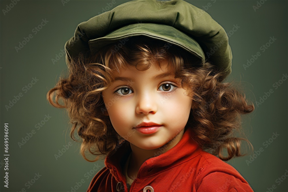 Close-up portrait face nice-looking attractive lovely sweety curious cheerful cheery smart clever child, copy space isolated green pastel color background Close-up portrait face nice-looking attractive lovely sweety curious cheerful cheery smart clever child, copy space isolated green pastel color background