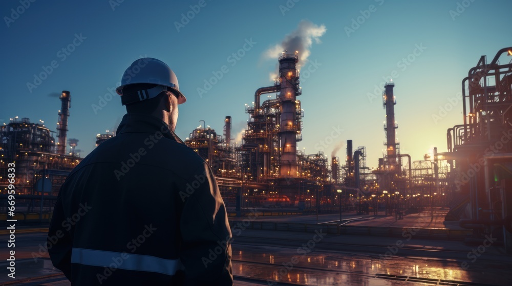 Male engineer and tablet working at oil and gas factory Male engineer and tablet working at oil and gas factory