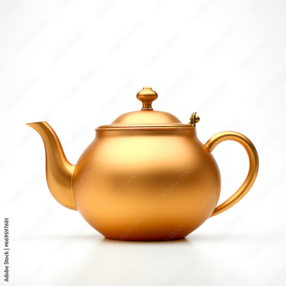 Golden teapot with reflective surface, isolated on white. Golden teapot with reflective surface, isolated on white.