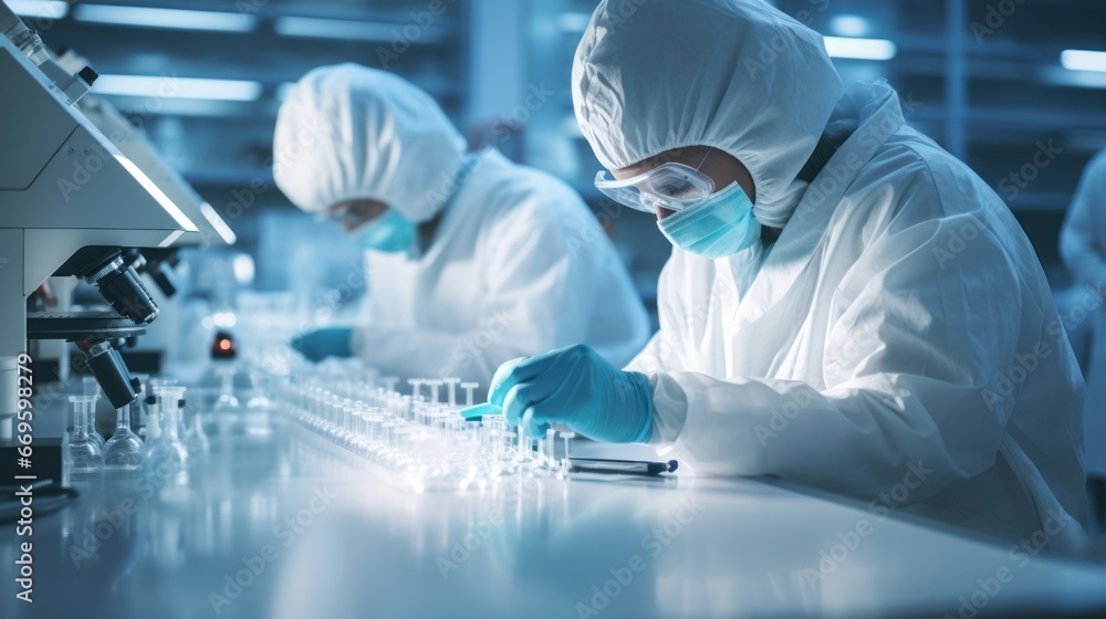 Two Scientists working in Laboratory for visual analyze the sample in petri dish. Two Scientists working in Laboratory for visual analyze the sample in petri dish.