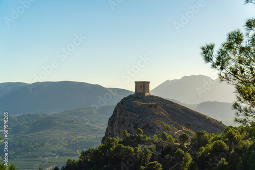 Landscape, Cocentaina castle on the hill at morning