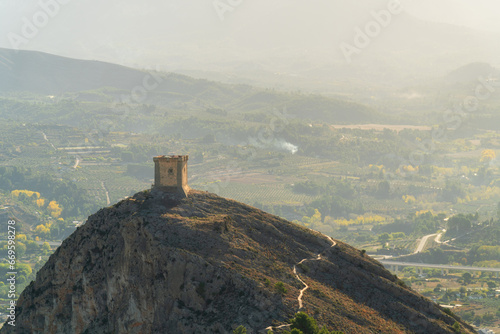 Landscape, Cocentaina castle on the hill at morning