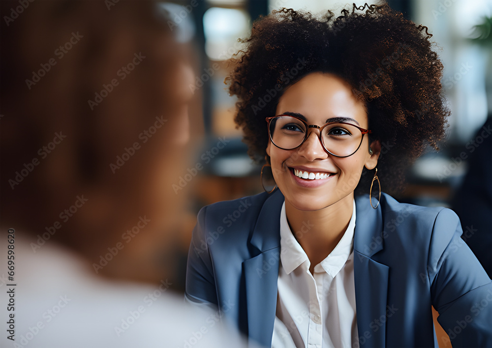an african american business woman smiling at a meeting ai generative an african american business woman smiling at a meeting ai generative