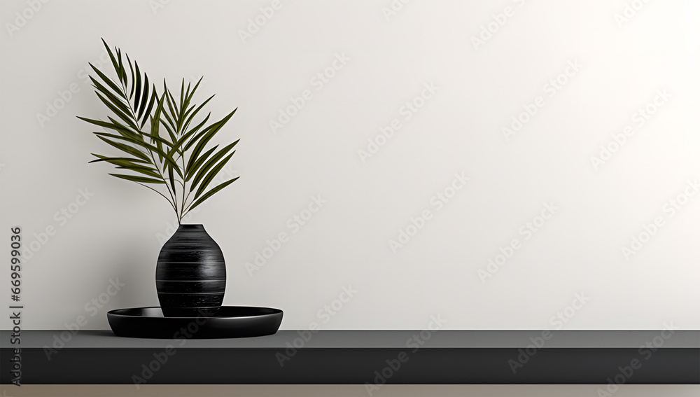 black stand isolated on white with one small green plant ai generative black stand isolated on white with one small green plant ai generative