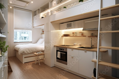 tiny apartment with space saving solutions, Interior design photo