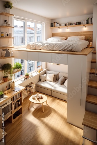 tiny apartment with space saving solutions, Interior design