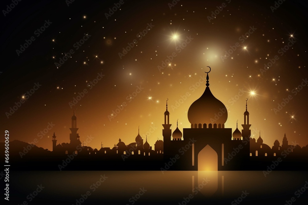 Illustration of a Ramadan background with a Muslim invitation. Eid Mubarak. Religious-themed design. Generative AI
