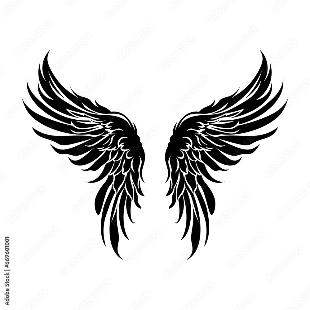 Obraz premium Angel Wings icon collection. Cartoon hand-drawn vector illustration. Set of Sketch Angel Wings