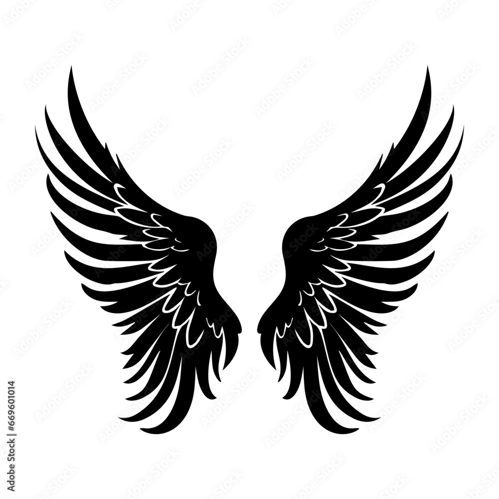 Obraz premium Angel Wings icon collection. Cartoon hand-drawn vector illustration. Set of Sketch Angel Wings