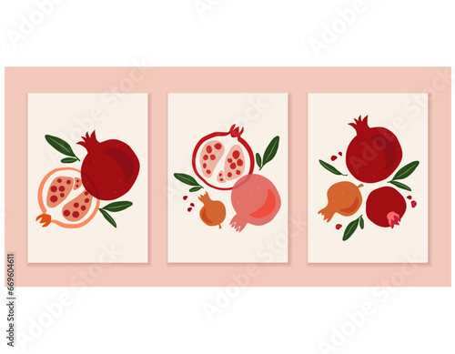 Collection of pomegranate art. Modern design for posters, flyers, prints, covers and other uses.