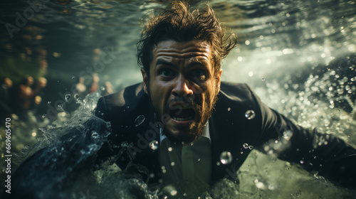 Submerged Panic: A Man's Desperate Gasp © heroimage.io