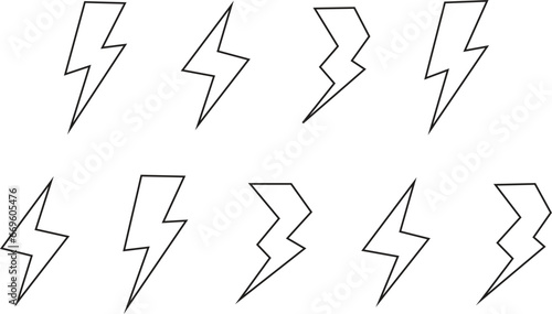 Line art oa Thunderbolt lightning set black color vector art