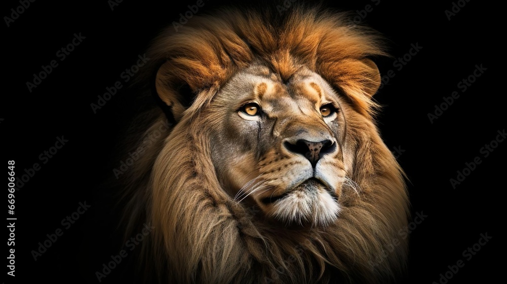 Portrait lion on the black Detail face lion