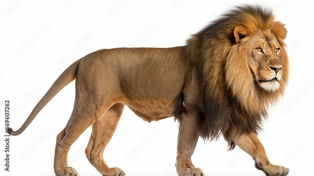 Obraz premium Side view of a Lion walking Panthera Leo 10 years old