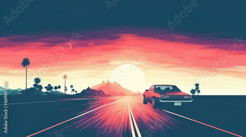 Summer vibes 80s style with a car going to the city © Jodie