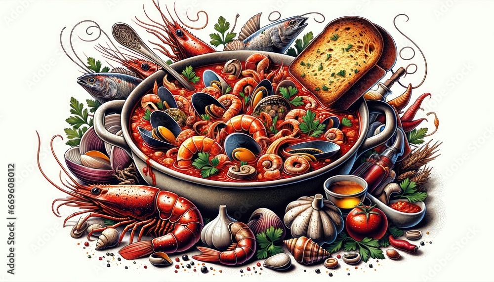 Cacciucco Illustration: A Dive into the Richness of Italian Seafood Stew
