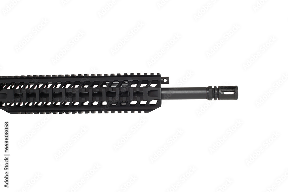 AR15 carbine, modern automatic black rifle isolated on white background. Weapons for police, special forces and the army. AR15 carbine, modern automatic black rifle isolated on white background. Weapons for police, special forces and the army.