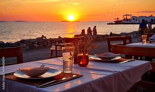 Photo of a beautifully set table for two with a stunning ocean view