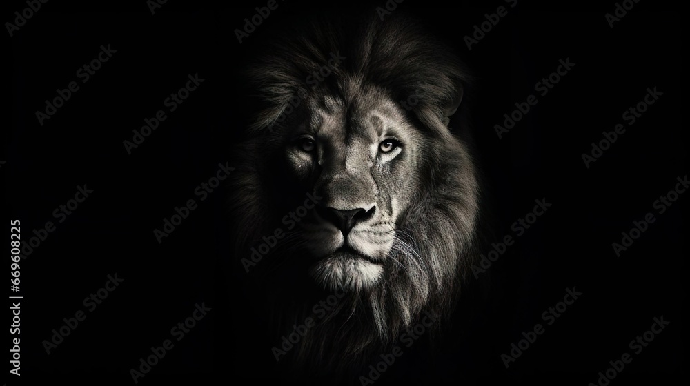 Portrait of a Beautiful lion lion at the waterhole - obrazy, fototapety, plakaty 