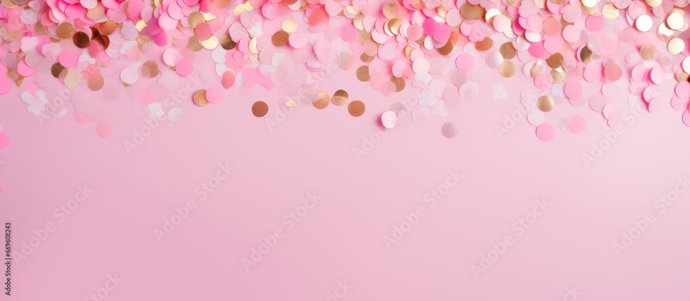 Pink festive flat lay with confetti and sparkles Vertical photo Pink festive flat lay with confetti and sparkles Vertical photo