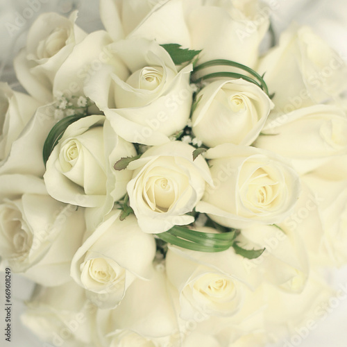 Eternal Beauty concept. Amazing wedding bouquet made of ivory roses. Close up. Studio shot