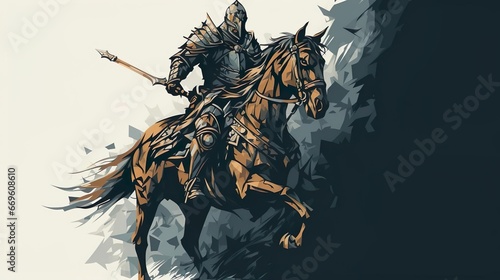 Medieval Warrior Riding a Horse Illustration Asset photo