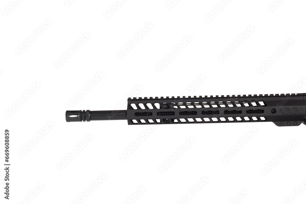 AR15 carbine, modern automatic black rifle isolated on white background. Weapons for police, special forces and the army. AR15 carbine, modern automatic black rifle isolated on white background. Weapons for police, special forces and the army.