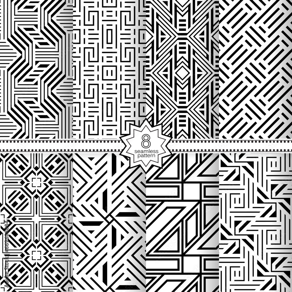A set of vector seamless patterns. Modern geometric textures. Monochrome. A set of vector seamless patterns. Modern geometric textures. Monochrome.