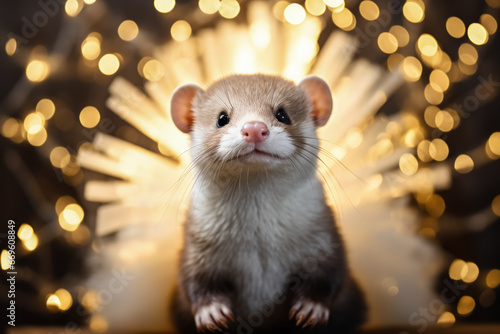 Festive ferret in tutu and angel wings homages Christmas with halo 