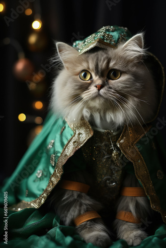 Persian cat in elf costume jingle bell shoes sparkling Christmas merriness  photo