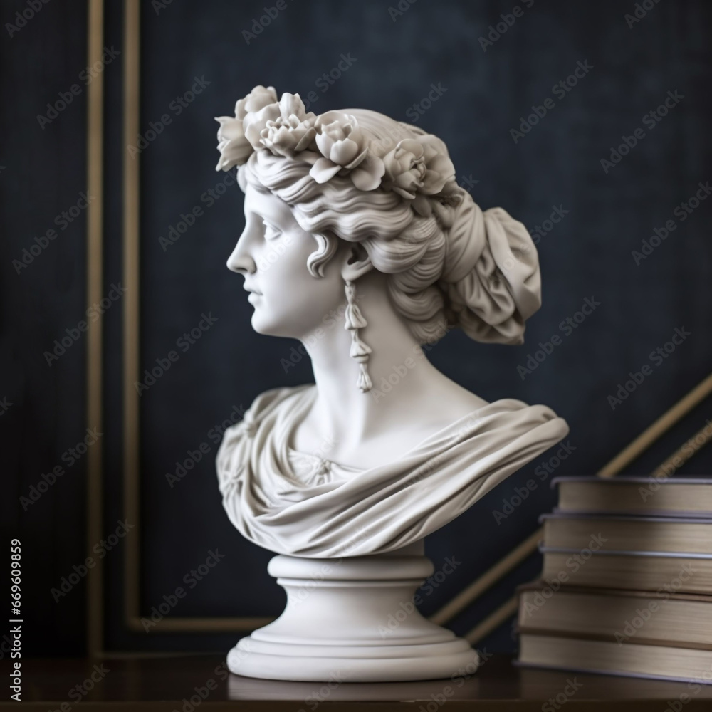 beautiful white head statue of a Greek goddess on a table for decoration beautiful white head statue of a Greek goddess on a table for decoration
