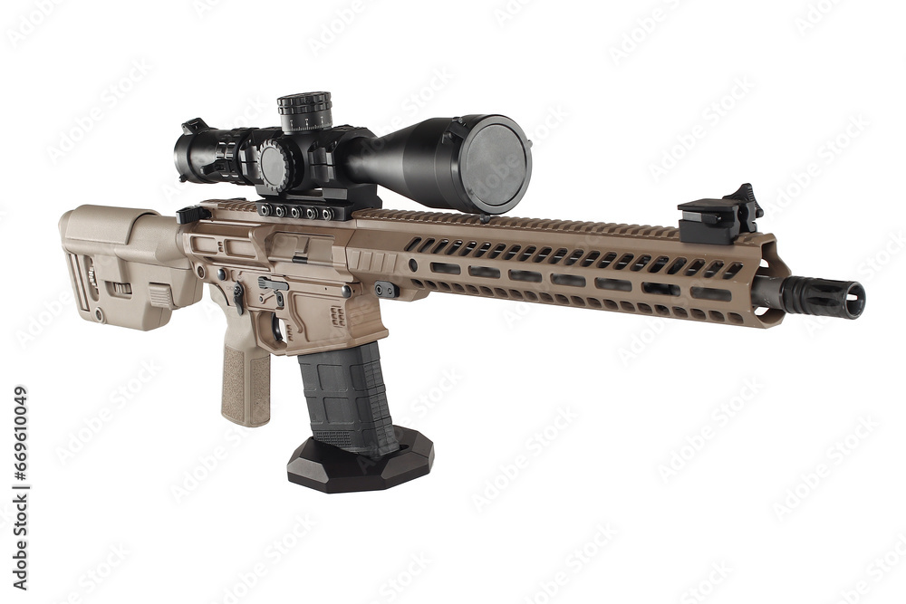 AR10 carbine, modern automatic black rifle isolated on white background. Weapons for police, special forces and the army. AR10 carbine, modern automatic black rifle isolated on white background. Weapons for police, special forces and the army.