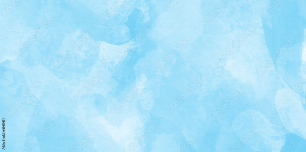 Abstract soft and light blue watercolor background with watercolor stains and splashes, modern and fresh watercolor clouds sky background, Sky clouds with brush painted blue watercolor texture,