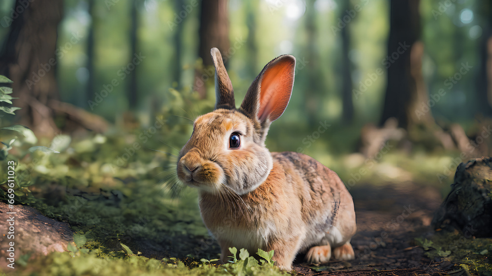 Fototapeta premium A Bunny in the Forest, Generative AI.