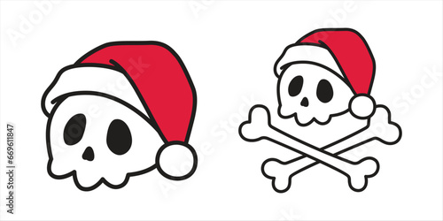 skull crossbones christmas santa claus hat vector icon Halloween pirate doodle cartoon character logo symbol illustration design clip art isolated