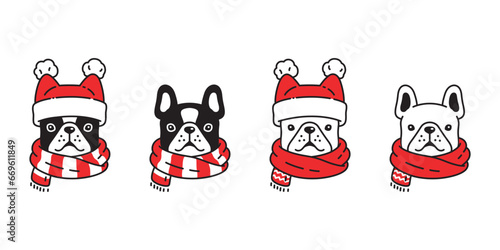 dog vector french bulldog christmas scarf icon striped santa claus hat puppy pet cartoon character symbol tattoo stamp illustration clip art isolated design photo
