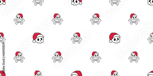 skull seamless pattern christmas santa claus hat Halloween crossbones ghost spooky bone pirate vector cartoon doodle tile background gift wrapping paper repeat wallpaper scarf isolated illustration de
