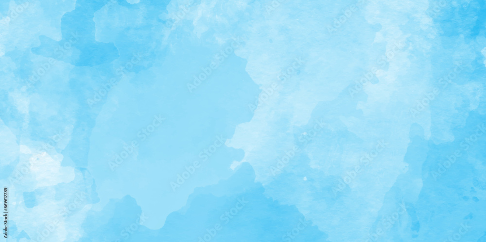 Abstract soft and light blue watercolor background with watercolor stains and splashes, modern and fresh watercolor clouds sky background, Sky clouds with brush painted blue watercolor texture,