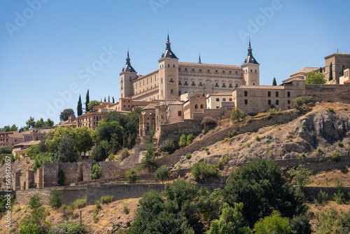 Alc  zar of Toledo on top of a hill  former fortification and currently an army museum. Toledo. Spain. July 29  2023.