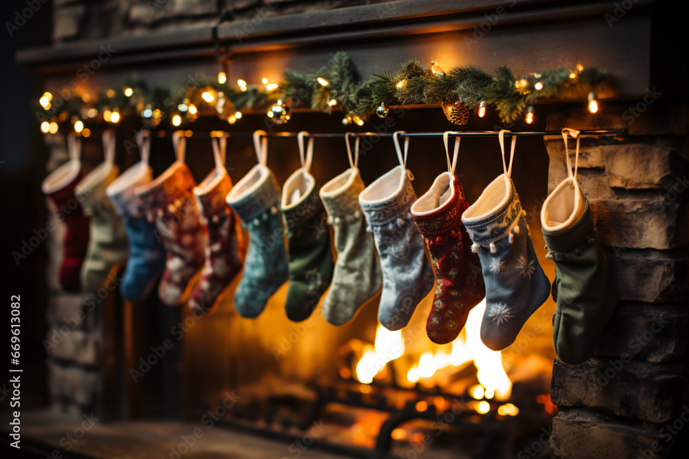 Christmas socks hanging in the chimney