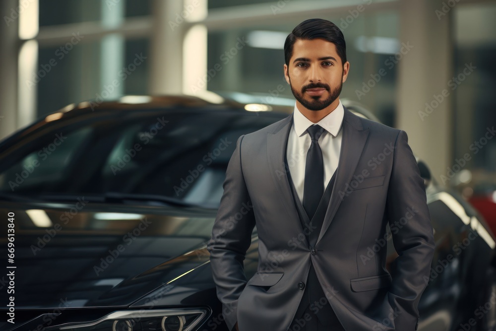 Arabic Man Wealthy Executive Luxury Car Backdrop Generative AI Arabic Man Wealthy Executive Luxury Car Backdrop Generative AI