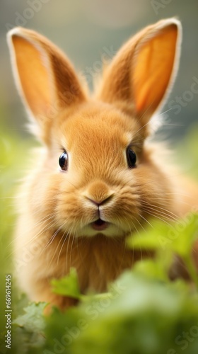 A cute little bunny is sitting in the grass, AI © starush