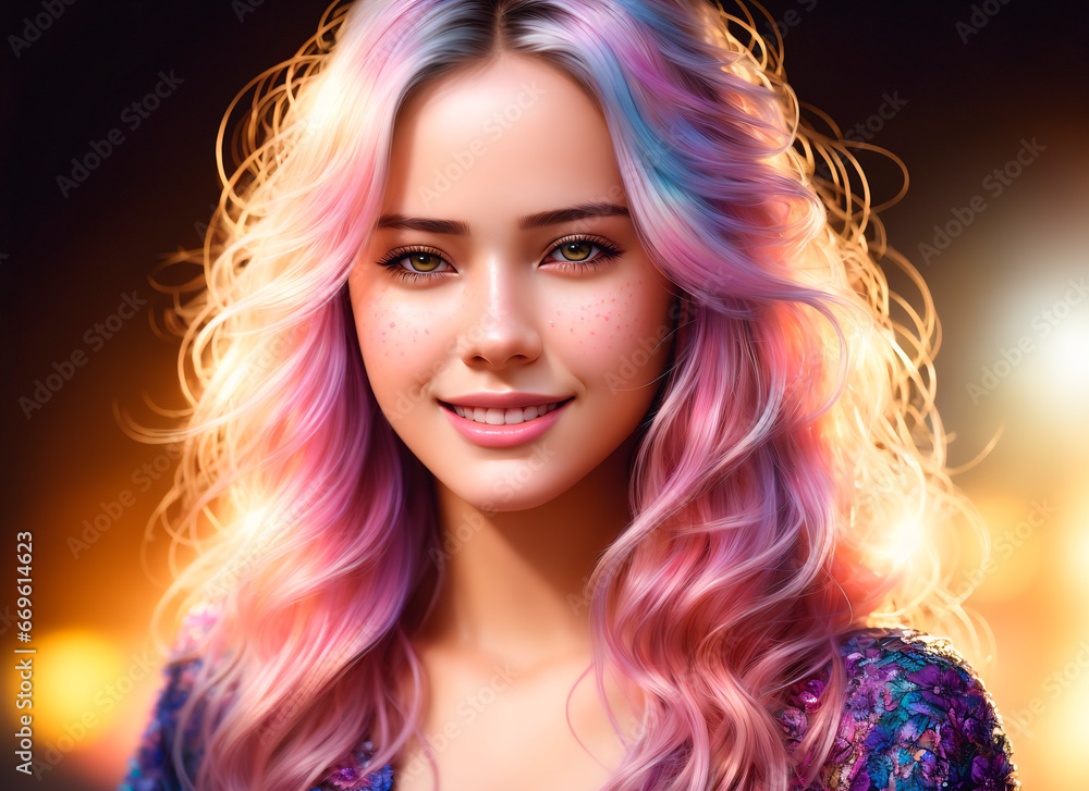 Portrait of a beautiful young woman with pink hair. Beauty, fashion. Portrait of a beautiful young woman with pink hair. Beauty, fashion.