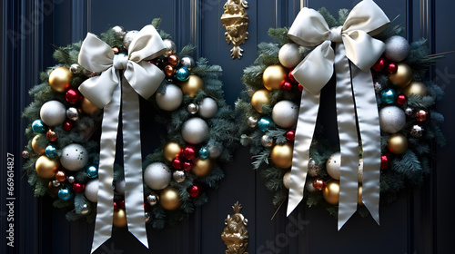 Christmas wreath decorated with bows and other high-quality Christmas decorations 4K